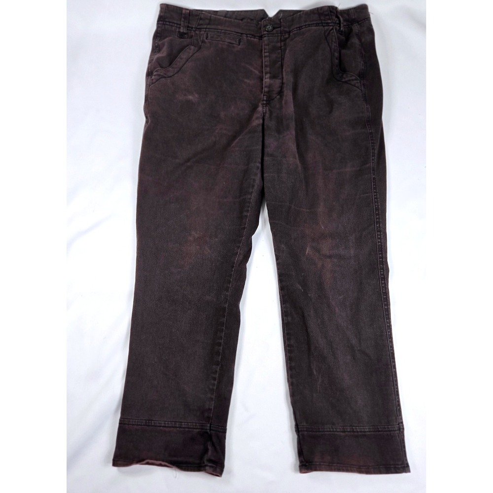 Free People Cropped High-Rise Distressed Dyed Jeans Style Trousers Brown Size 12